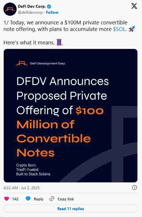 Solana 策略公司宣布1亿美元股票募资购 SOL